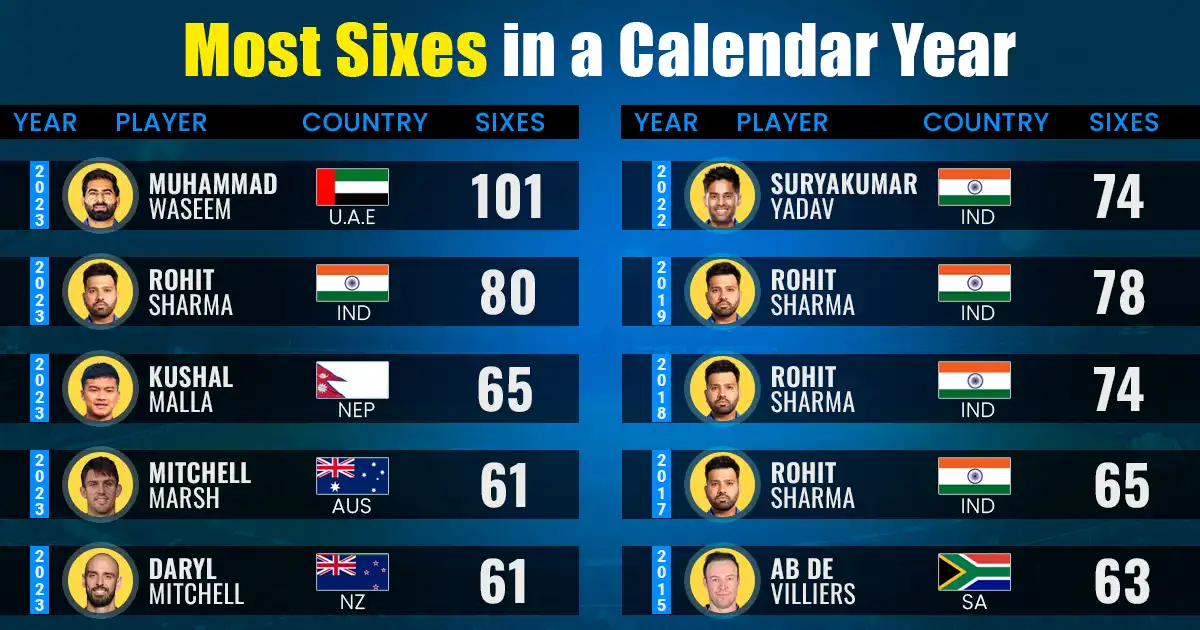 Most Sixes in a Calendar Year in All Formats